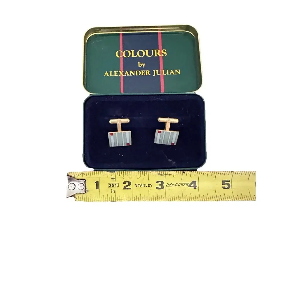 Colours by Alexander Julian Cufflinks Green Grey Red Gold In Original Box 1980’s